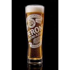 Peroni Nastro Azzurro Tall Pilsner Beer Glass Etched Italian set of 2